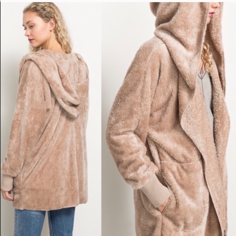 JUST IN‼️BEIGE TEDDY SHERPA FLEECE JACKET- Hoodie - Picture 2 of 5